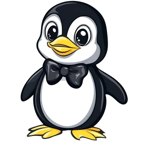 Penguin Cartoon Character with Bowtie