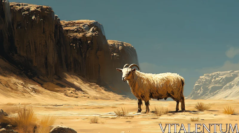 Solitary Ram in Desert Scene AI Image