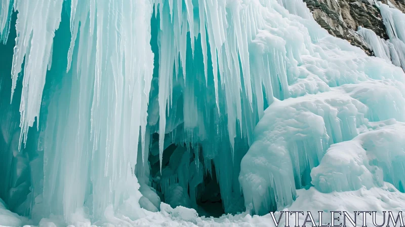 Enchanting Ice Cave with Blue-Green Icicles | Surreal Nature Photography AI Image