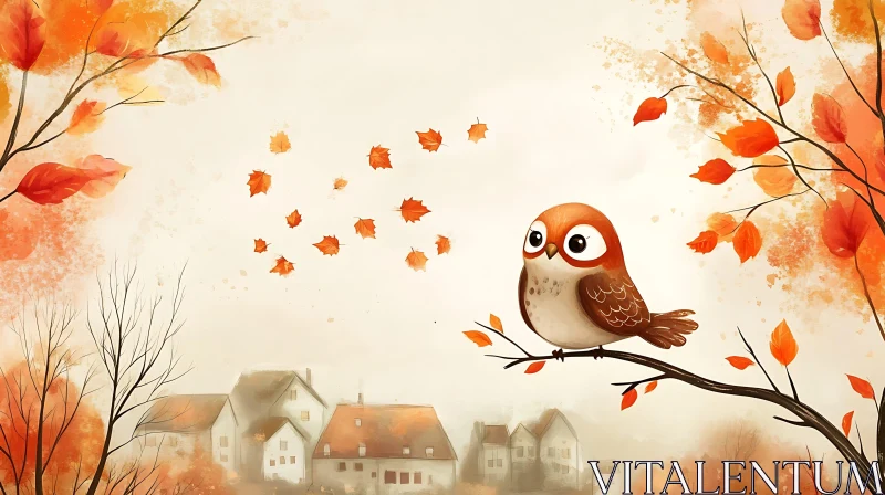 Enchanting Owl in Autumnal Ambiance AI Image