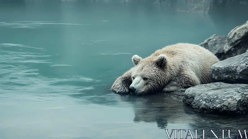 AI ART Peaceful Bear by the Water