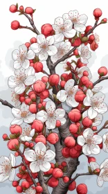 Hand-Colored Cherry Blossom Tree Vector Illustration