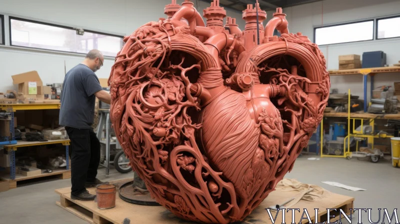AI ART Intricately Sculpted Heart Sculpture in Red and Bronze
