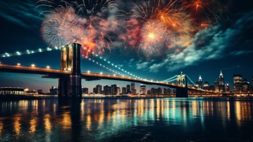 New Year's Eve Fireworks Display over Brooklyn Bridge