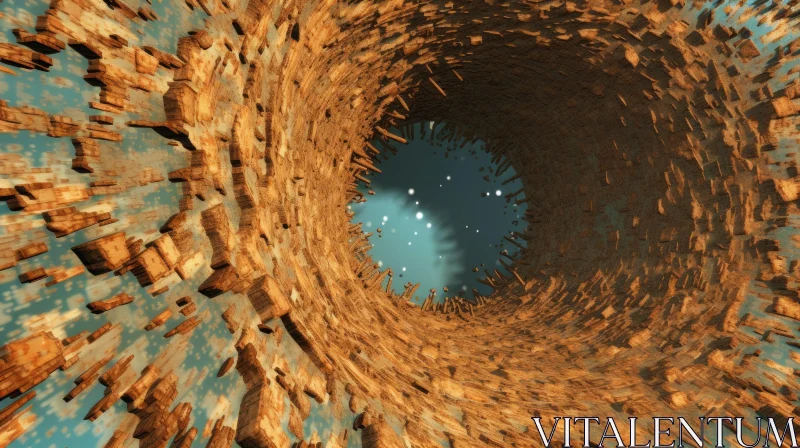 Wooden Tunnel in Space: Pixelated Chaos in Maya AI Image