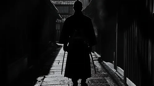 Silhouette of a Warrior with Katanas