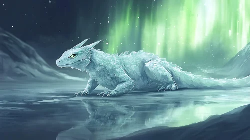 Frozen Dragon in Aurora's Embrace
