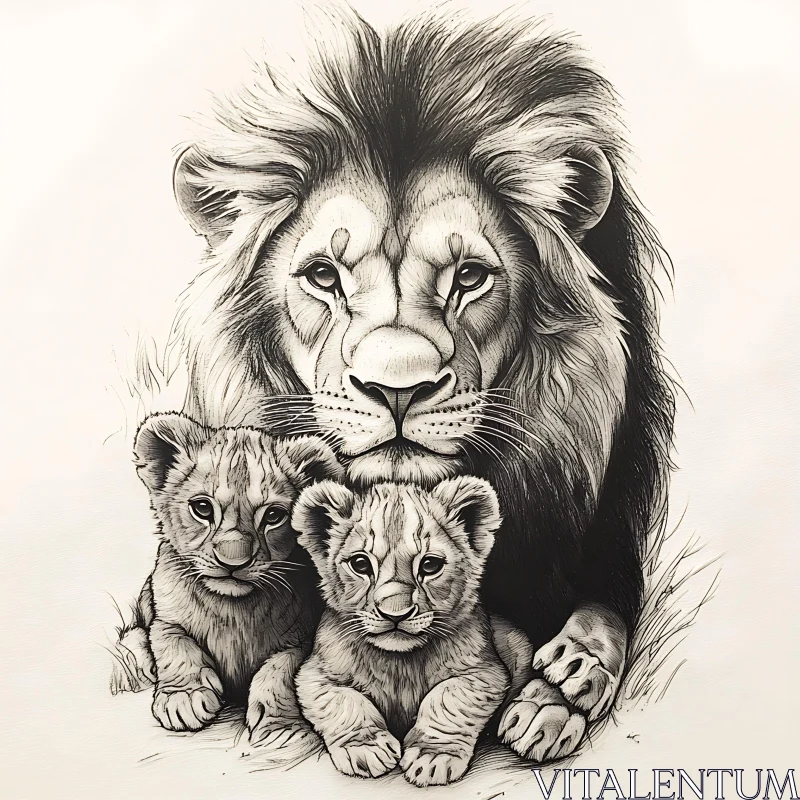 AI ART Monochrome Lion Pride