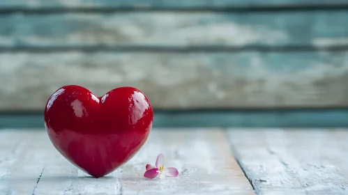 Red Heart on Wooden Surface