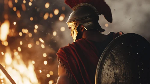 Spartan Warrior in Fiery Ambiance