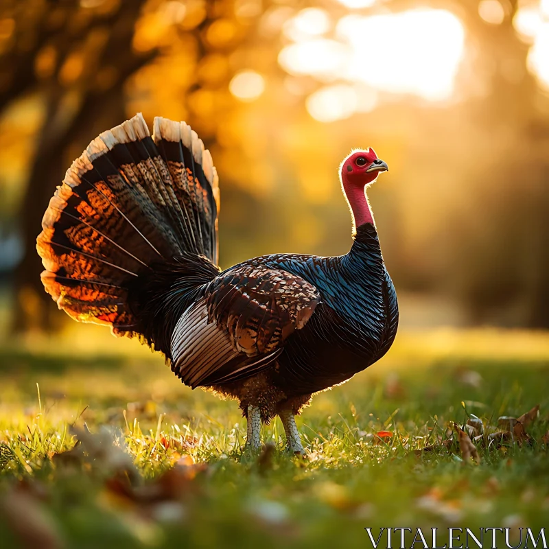 Wild Turkey Portrait in Meadow AI Image