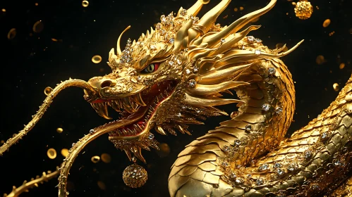 Jeweled Golden Dragon Fantasy Creature