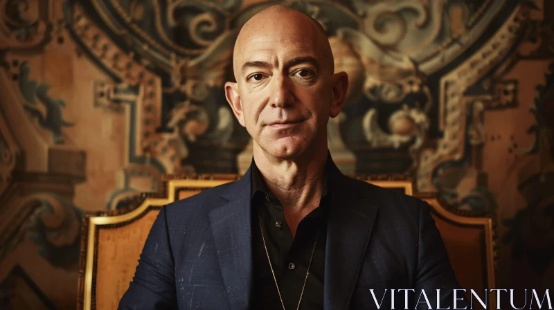 Portrait of Jeff Bezos in a Navy Blue Suit AI Image