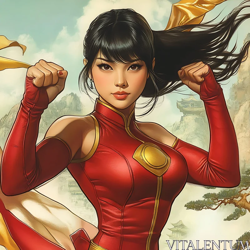 AI ART Asian Woman Heroic Stance Art