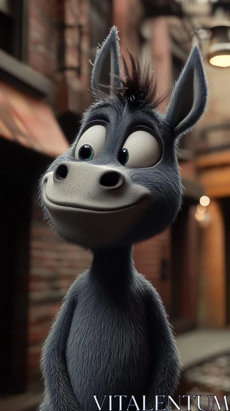 Animated Donkey Character in Cobblestoned Setting AI Image