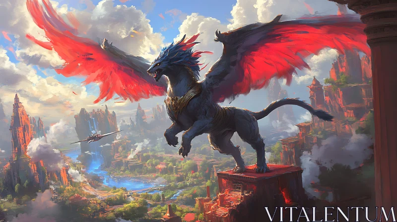 AI ART Fantastic Dragon Overlooking Ancient City