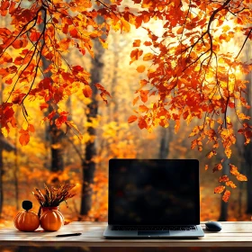 Outdoor Office in Autumn with Laptop