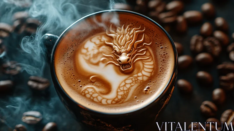 Coffee Cup with Dragon Latte Art AI Image