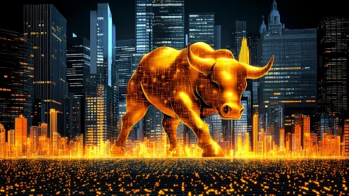 Illuminated Bull with Skyline