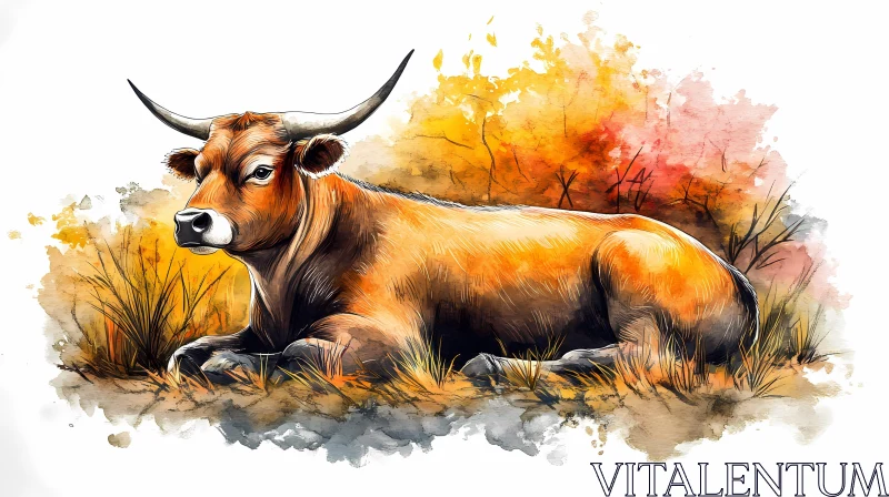 Artistic Bull in Colorful Nature AI Image