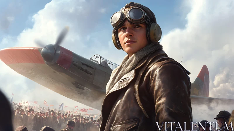 AI ART Vintage Pilot Celebrating Victory