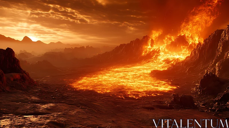AI ART Volcanic Landscape with Flowing Lava