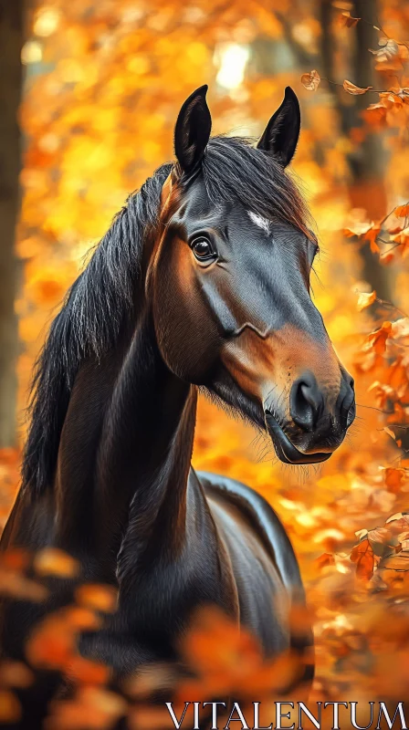 Graceful Horse Amongst Autumn Leaves AI Image