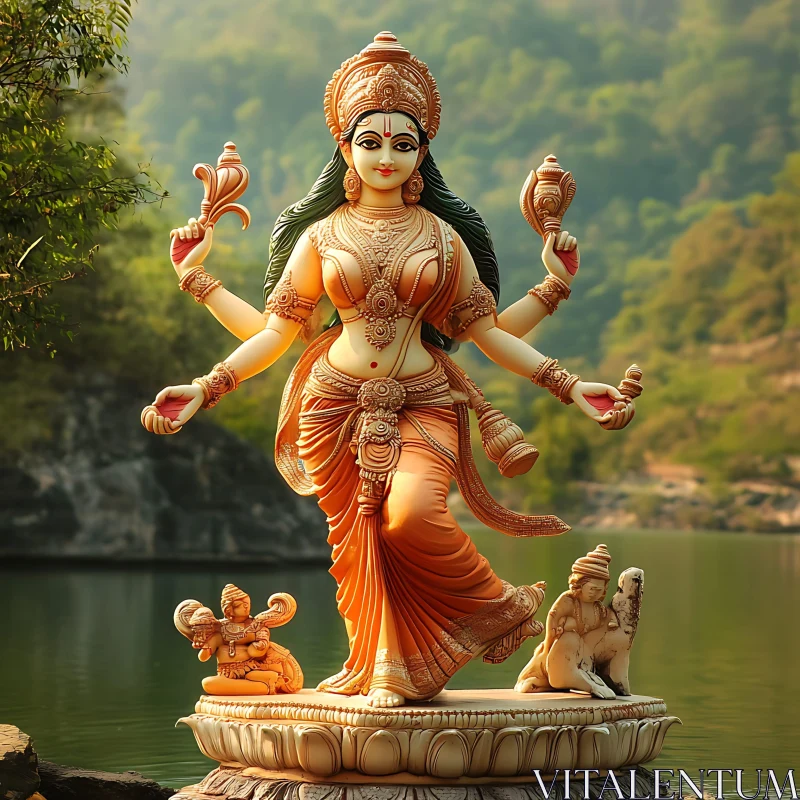 Four-Armed Goddess in Natural Setting AI Image