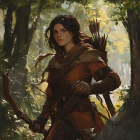 Female Archer in Woodland Scene