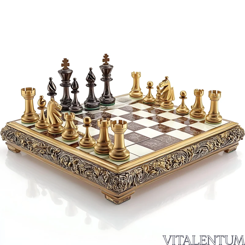 AI ART Ornate Chessboard with Golden Pieces