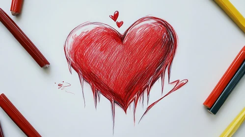 Red Heart Sketch Colored Pencils