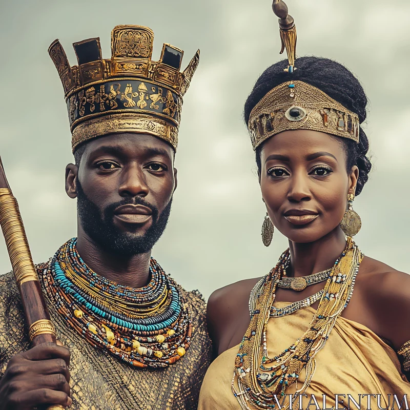 AI ART African King and Queen in Golden Attire