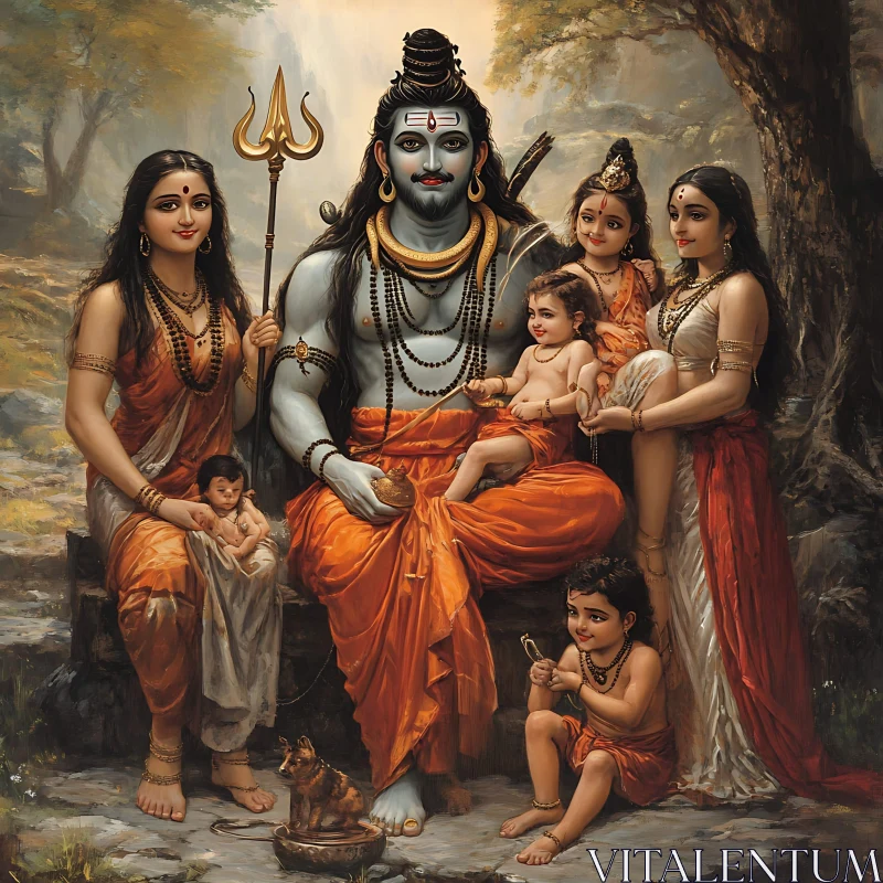 Hindu God with Family: A Classic Representation AI Image