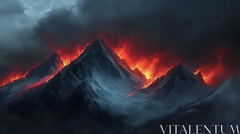 Fiery Mountains Eruption AI Image