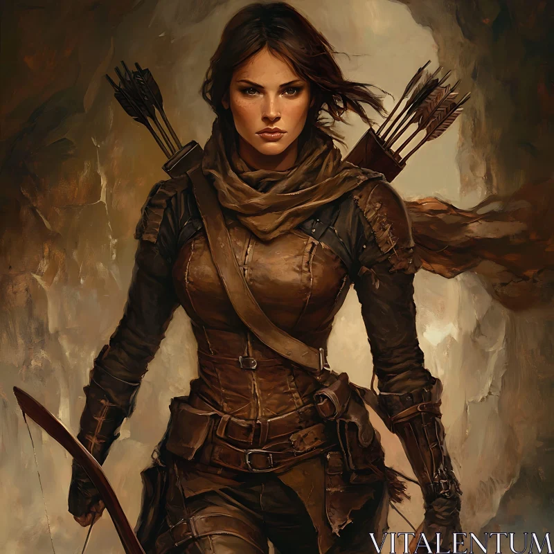 Strong Woman Warrior with Bow and Arrow AI Image