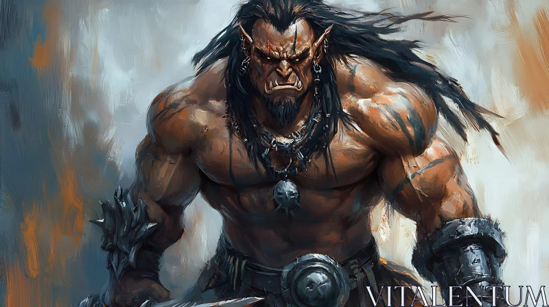 Powerful Orc Warrior Illustration AI Image