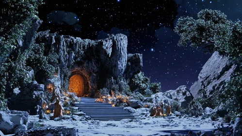 Starry Night Cave Entrance