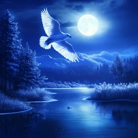 Moonlit Eagle Over Still Waters