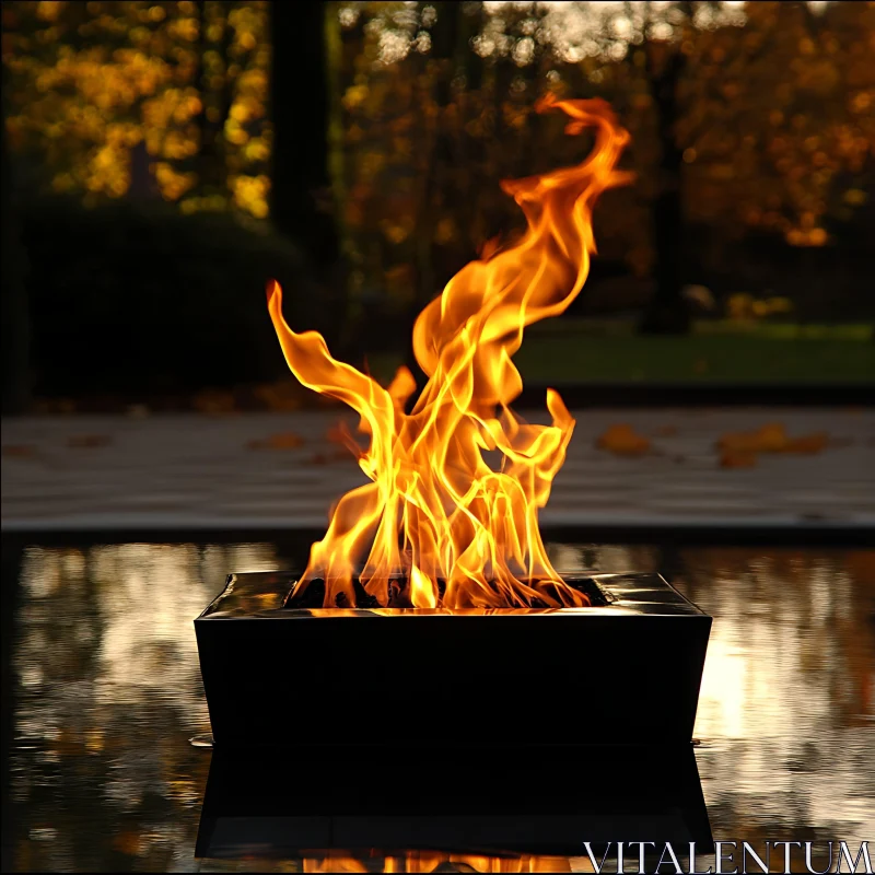 Modern Fire Pit with Lively Flames in Fall AI Image