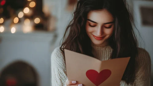 Woman's Tender Moment with Love Card