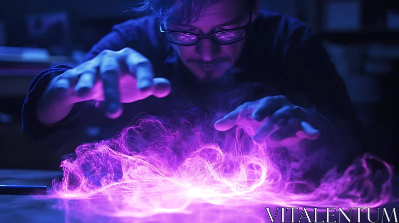 AI ART Mystical Wizard Casting Spell with Purple Energy