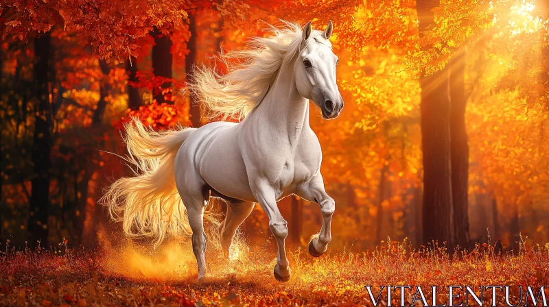 Elegant Horse in Autumnal Forest AI Image