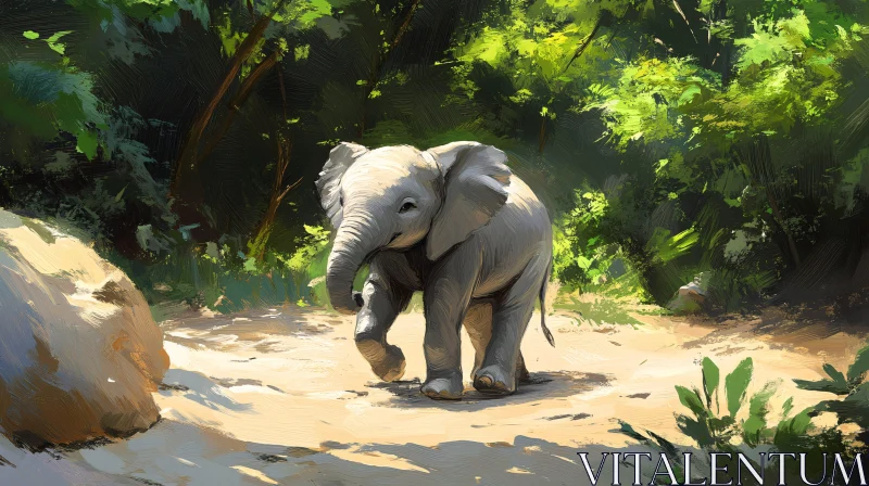 Elephant on a Forest Path AI Image