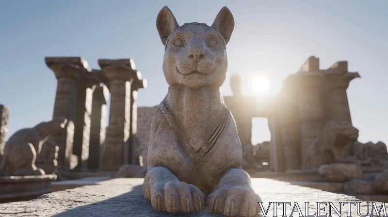 Ancient Egyptian Temple: Majestic Lion Sculpture in Ruins AI Image