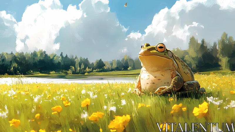 Frog in Scenic Landscape AI Image