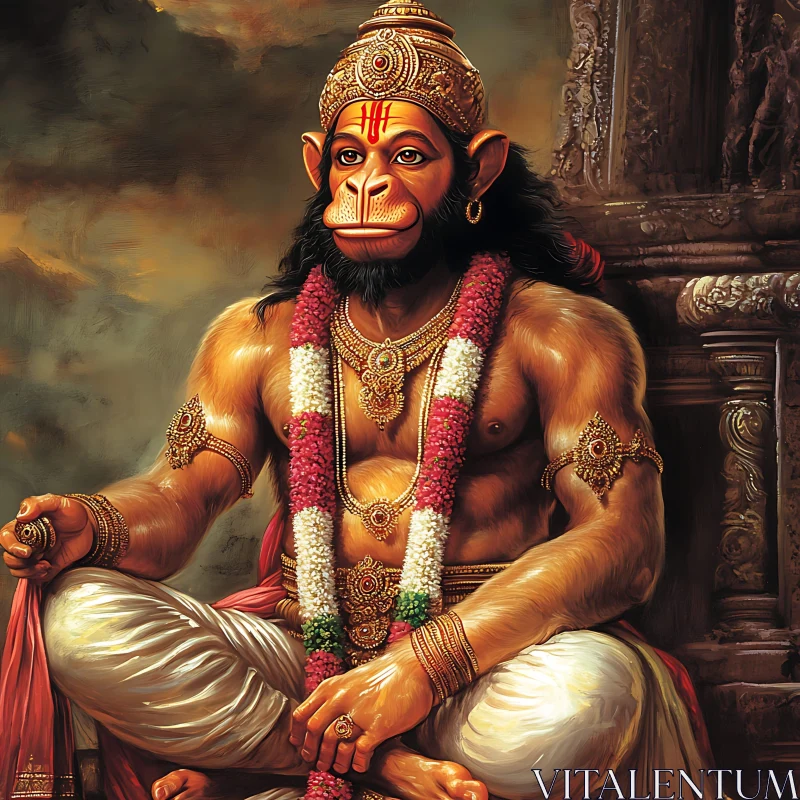 Hanuman's Regal Meditative Pose AI Image