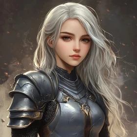 Silver-Haired Knight Woman Portrait