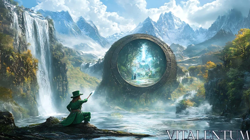 Enchanting Portal Scene with Mountain Backdrop AI Image