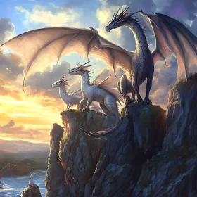 Mythical Dragons Overlooking the Sea