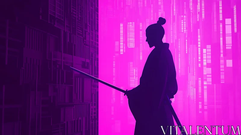 AI ART Samurai Silhouette in a Futuristic City